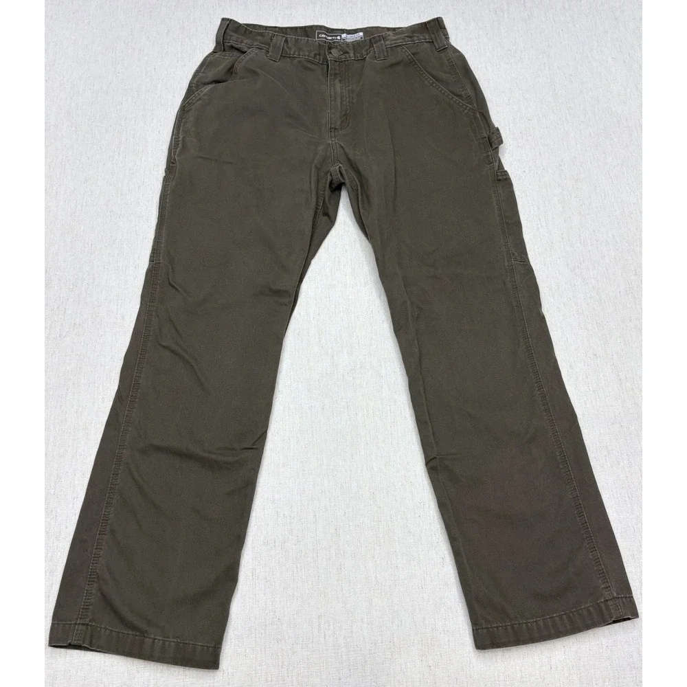 Carhartt Carpenter Pants Mens 34x30 Olive Green Relaxed Fit B324-DFE Nice!